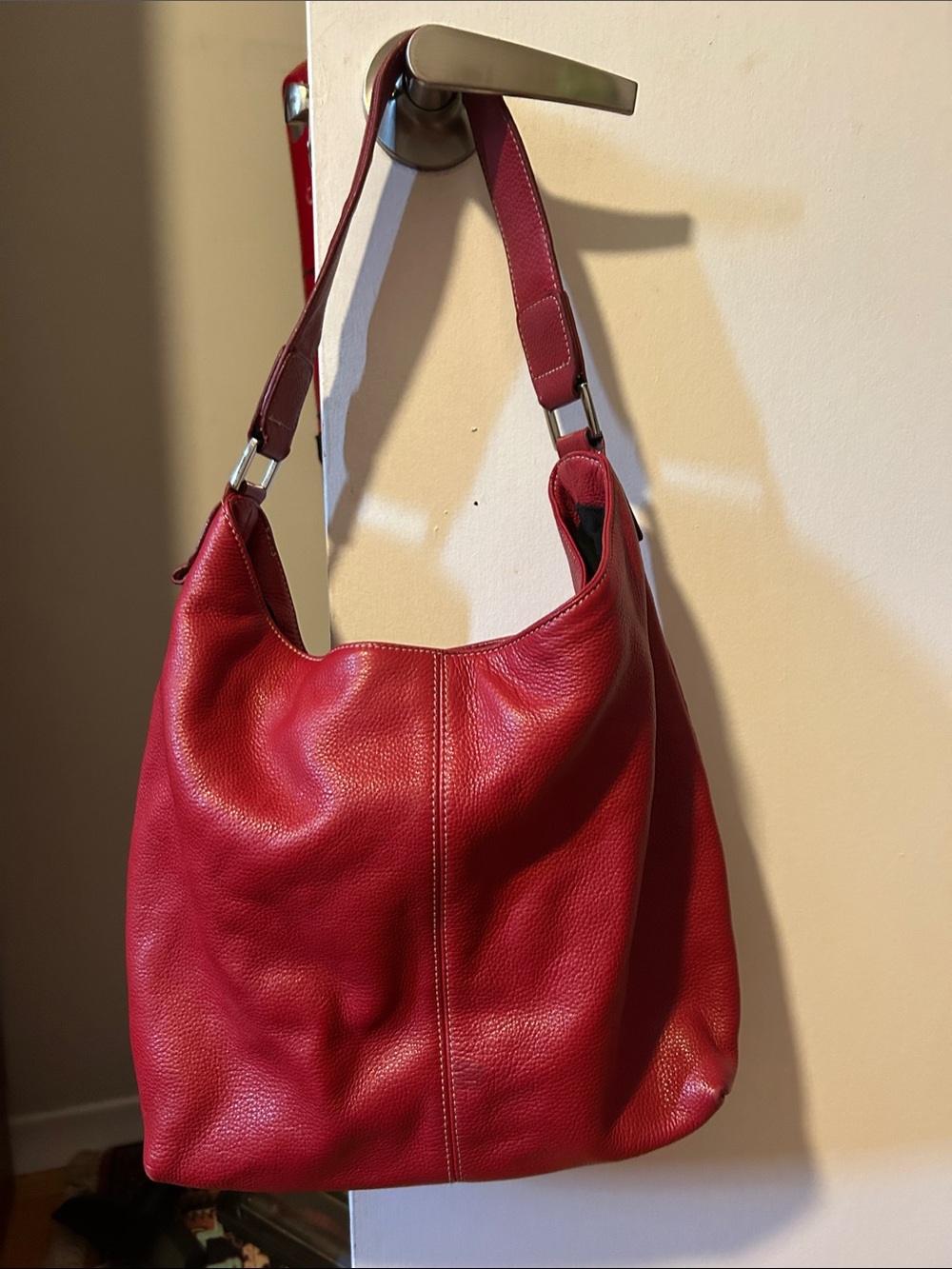 Tignanello Deep Red Pebbled Leather Shoulder Hobo